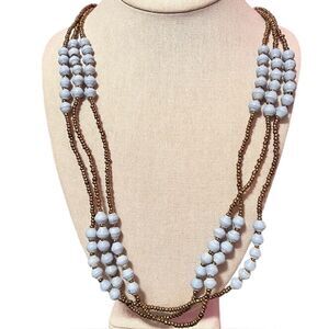 Vintage Teng Yue Light Blue and Bronze Multi-Strand Beaded Necklace